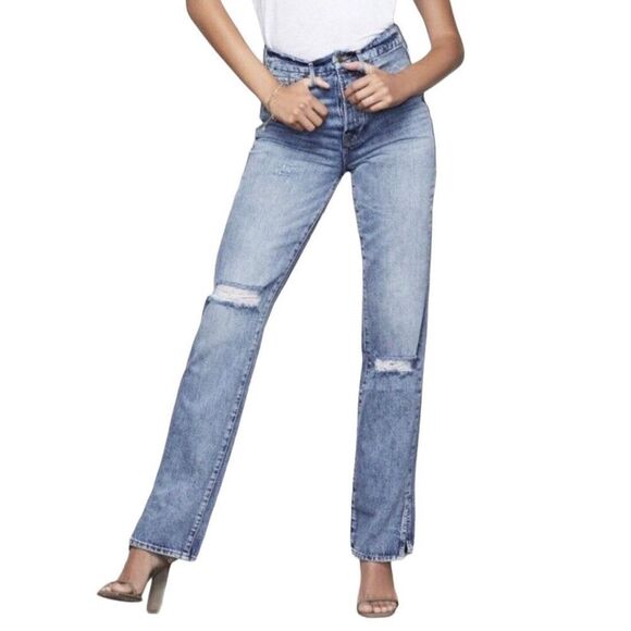 Good American 6/28 Good Boy High Rise Wide Release Hem Indigo - Picture 1 of 10